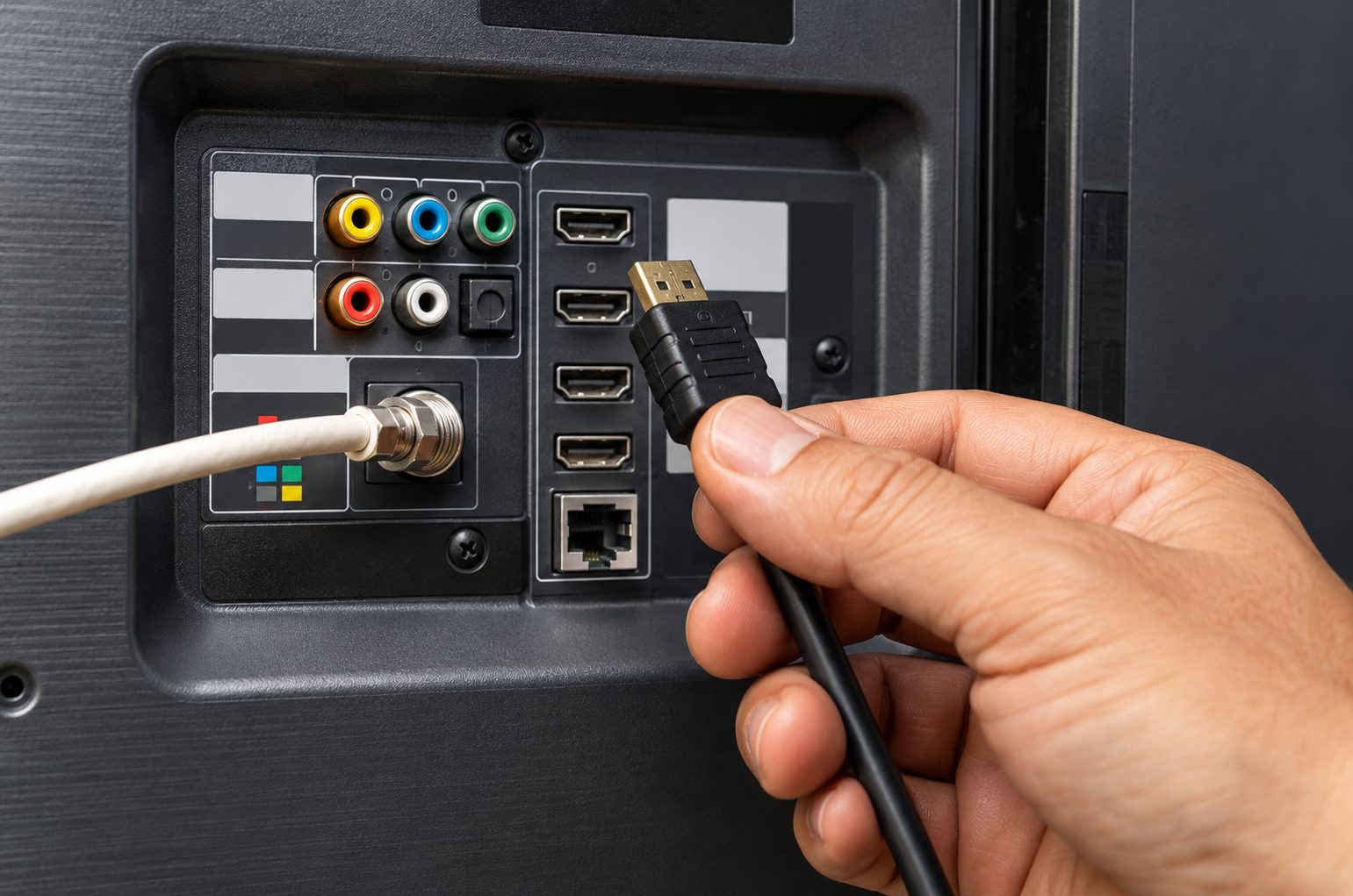 Retro di una smart TV con porta di rete: collegare la TV via cavo evita errori wifi