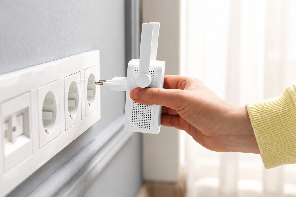 Errori wifi in casa: un extender inserito nella presa di corrente